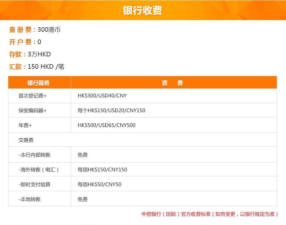 中信銀行(國(guó)際)銀行收費(fèi) 中信銀行(國(guó)際)銀行收費(fèi)